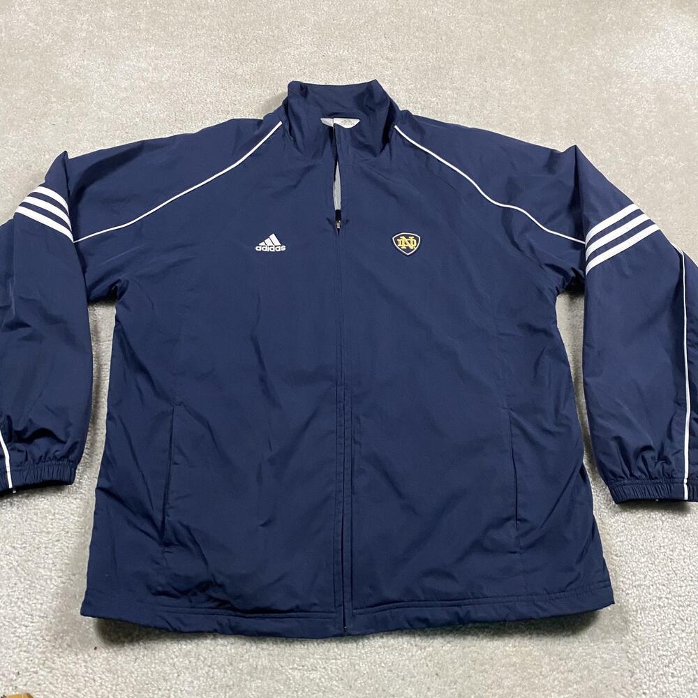 Notre Dame Fighting Irish Jacket Mens 2XL Navy NCAA Football Adidas Windbreaker